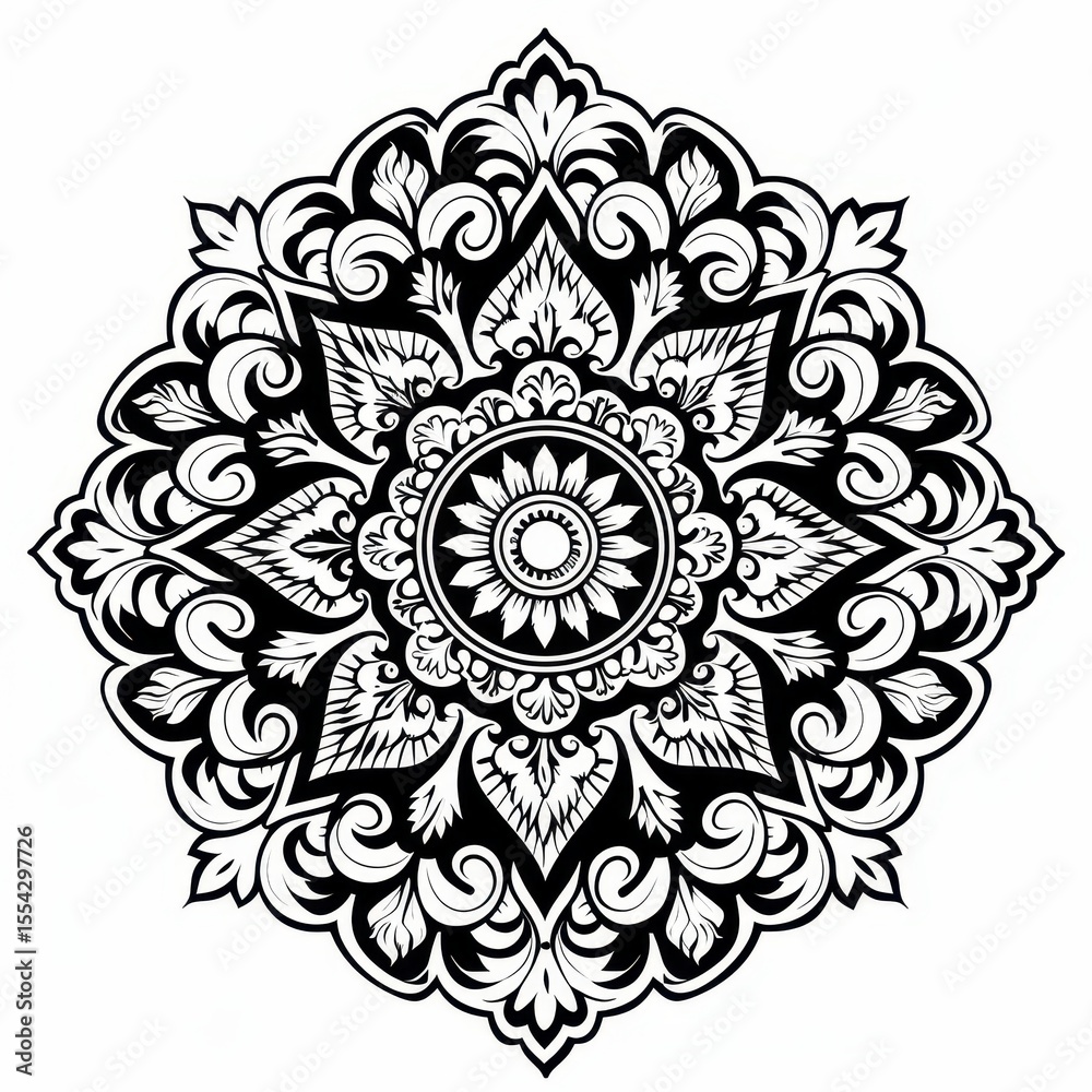 Black and White Mandala Design Ornate Floral Pattern Black and White Mandala Design Ornate Floral Pattern