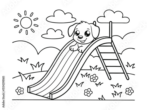 Puppy and rainbow coloring page. Fun design ready to print on standard paper. Fun puppy and rainbow coloring page