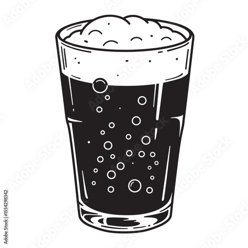 Black and white vintage art silhouette of a refreshing pint of beer beverage
