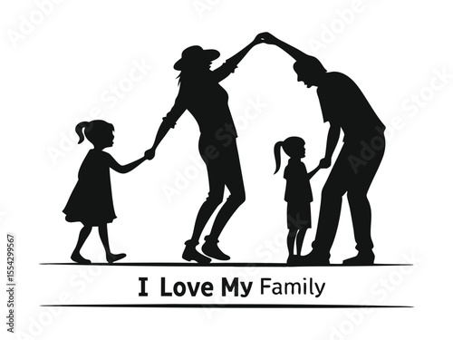 I love my family coloring page. You can print it. Black and white, happy family. Easy mom and dad coloring page for kids