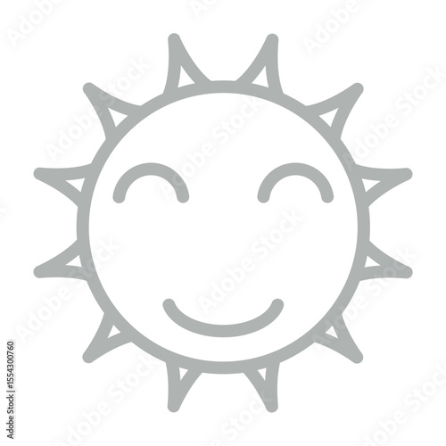 Happy Sunshine Vector Line Grey Icon Design