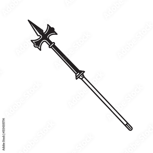 Elegant black and white vintage art silhouette of a halberd on white background