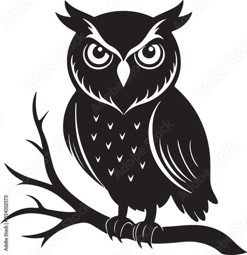 Owl on Tree Branch Silhouette – mysterious and detailed