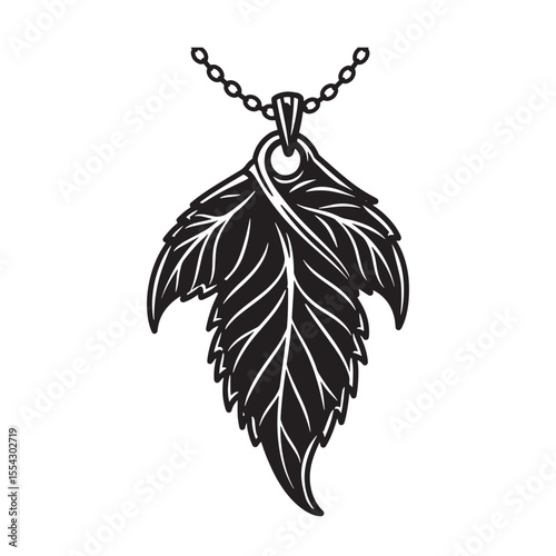 Elegant vintage art silhouette of a leaf pendant necklace in black and white