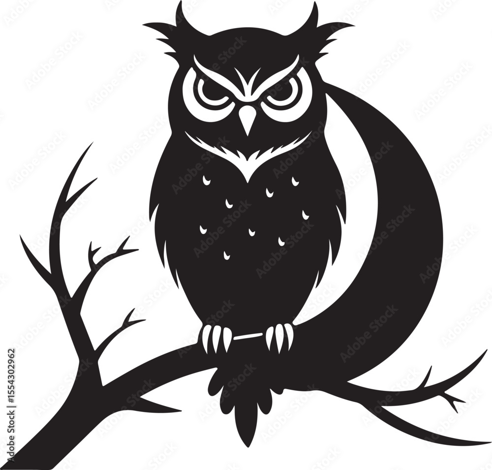 Fototapeta premium Owl on Tree Branch Silhouette – mysterious and detailed