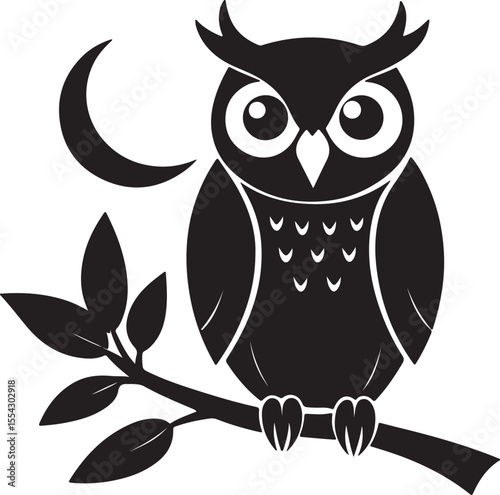 Owl on Tree Branch Silhouette – mysterious and detailed