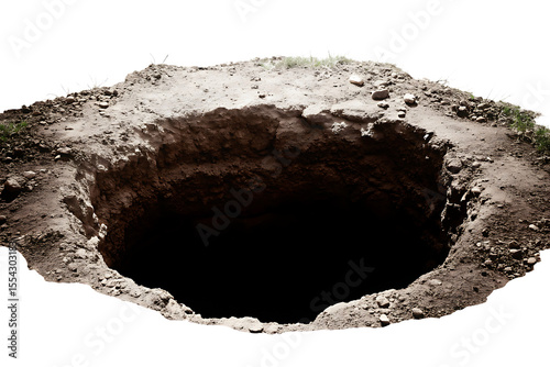 Deep hole in the ground isolated on a white background png ai generated