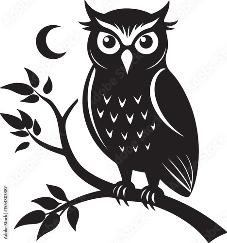 Owl on Tree Branch Silhouette – mysterious and detailed