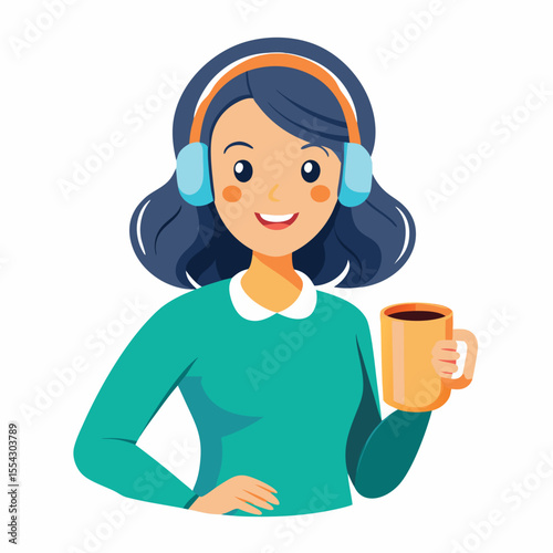 smiling-woman-in-headset-holding-coffee-mug--casua.eps