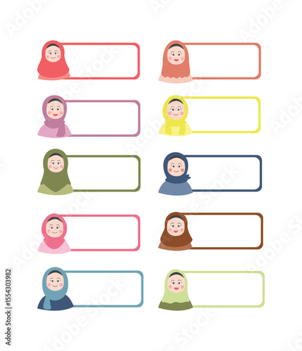 Text box collection with cute muslim women