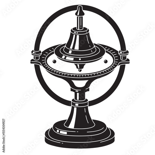 Vintage art silhouette illustration of a gyroscope device for science experiment and exploration