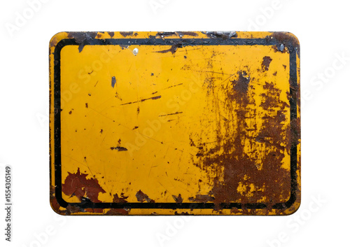 Foto Weathered yellow warning sign with faded patterns isolated on a transparent or white background