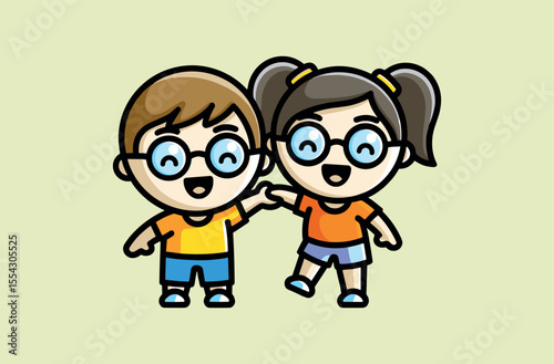 Modern and cute advertising mascots in the form of happy smiling boys and girls. Vector template.