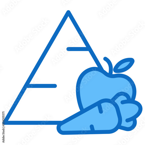 Food Pyramid - Blue Fill Outline Style Icon - triangular pyramid with food items, symbolizing dietary structure or balance