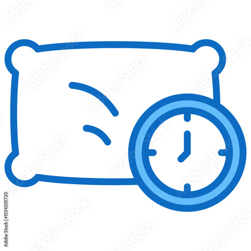 Sleep Schedule - Blue Fill Outline Style Icon - pillow and clock representing bedtime planning or healthy sleep routine