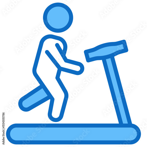 Treadmill Run - Blue Fill Outline Style Icon - person running on a treadmill, representing indoor exercise or fitness activity