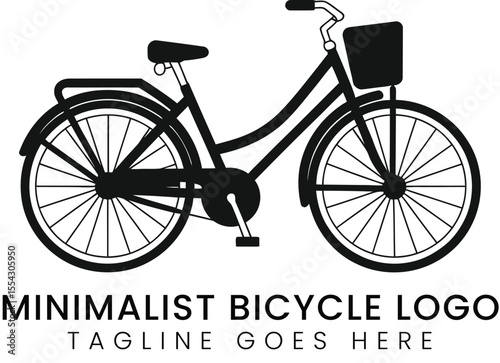 A modern, minimalist bicycle logo illustration is shown against white