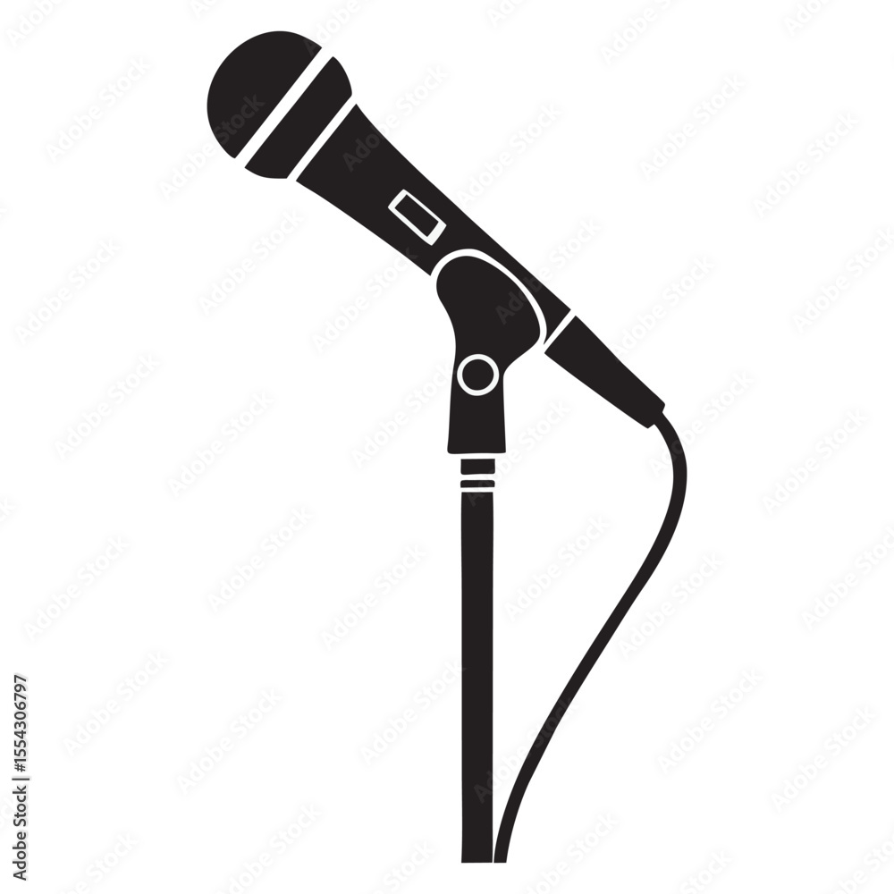 Obraz premium Silhouette image of microphone on white background