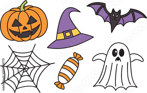 Halloween Clipart Collection for October Spooky Design Projects. Fun Halloween Clipart Set for Kids Party and Craft Themes. October Holiday Clipart for Halloween Decorations and Graphics