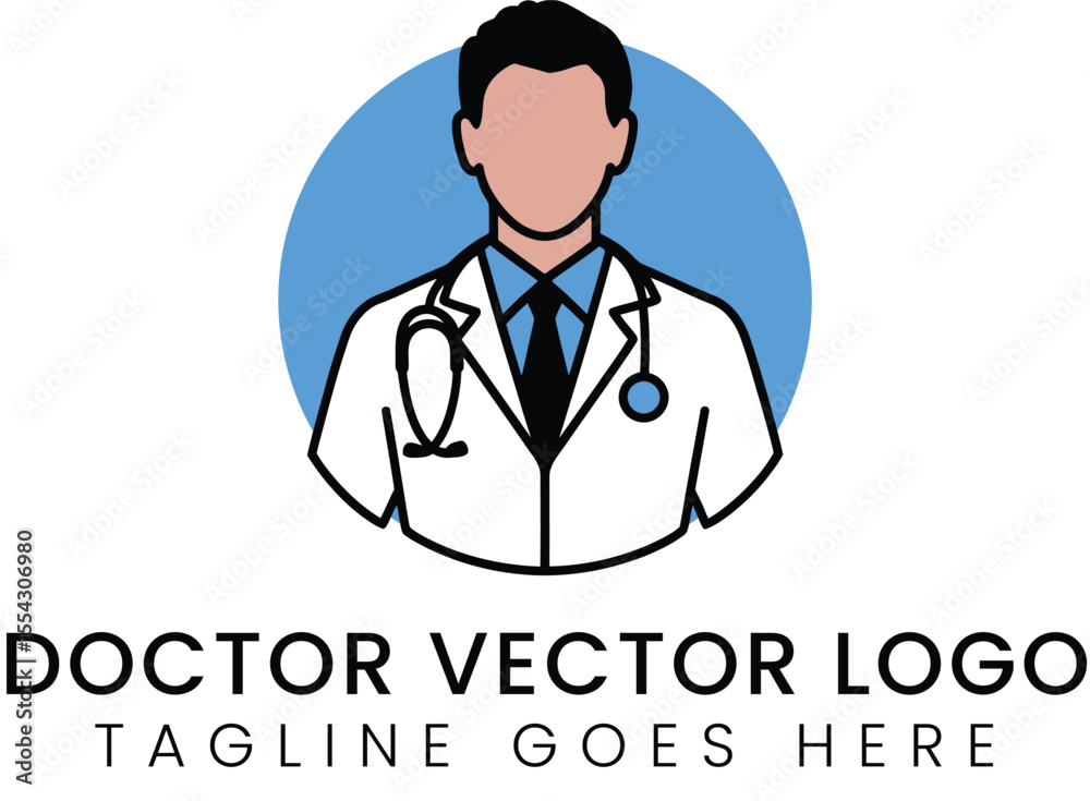 Vector logo design featuring a doctor in a medical coat and stethoscope Vector logo design featuring a doctor in a medical coat and stethoscope