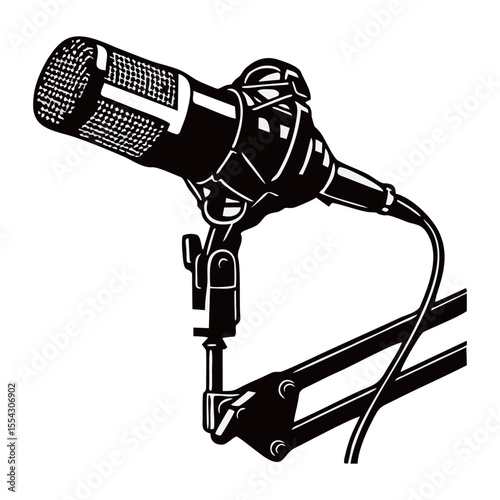 Silhouette image of microphone on white background