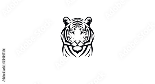 Detailed Illustration of a Majestic Tiger Head with Striking Features Against a Plain Background