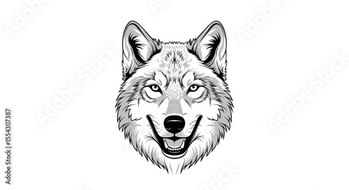 Intricate Illustration of a Wolf's Head with Detailed Fur Patterns and Fierce Expression
