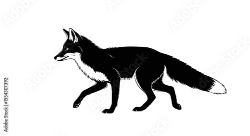 Silhouette of a Fox Walking Gracefully Across a White Background Showcasing Elegance in Motion