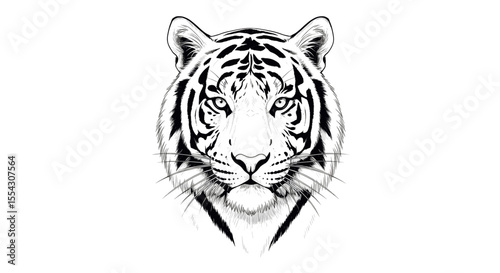 Majestic Head of a Tiger Showcasing Striking Features and Bold Stripes Against a White Background