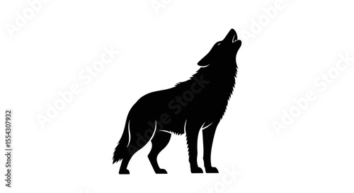 Silhouette of a Howling Wolf Against a White Background Evoking Wilderness and Freedom