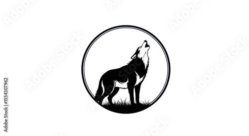Silhouette of a Howling Wolf in Wild Nature Against a Clean White Background