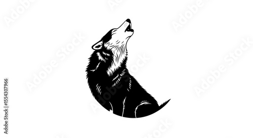 Black and White Howling Wolf Illustration Wildlife Predator Silhouette Graphic Art Design Nature Symbol on White Background