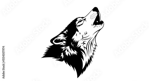Detailed Monochromatic Illustration of a Howling Wolf Isolated on White Background Wildlife Predator Mammal Canine Graphic Art