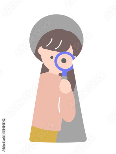 鍵穴の向こうから内側を見ている女性のイラスト　鍵穴の内側からの視点