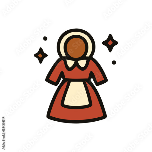 Bonnet dress pilgrim woman suitable for Thanksgiving invitations, greeting cards, posters, social media posts, historical educational materials