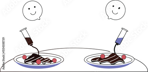 Stylized titration setup dripping sauces