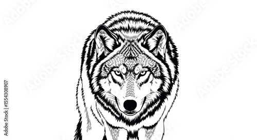 Detailed Line Drawing of a Wolf With Intense Expression Showcasing Fur Texture and Features