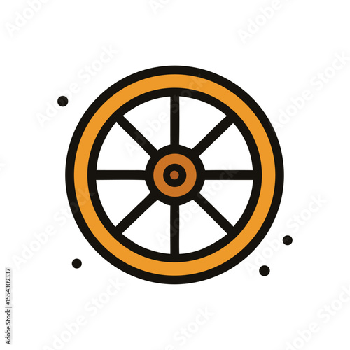 Wagon wheel cartoon drawing ideal for Pioneer Day illustrations, historical designs, posters, and patterns. Suitable for rustic, antique, and vintage themes
