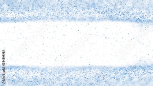 Abstract blue flying particles on dotted waves on loop white background.