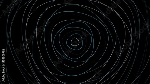 Abstract curved lines pattern rotation on black background.