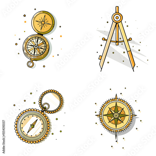 Golden Compass and Navigation Icons for Travel Apps, Adventure Websites, Nautical Design, Educational Materials and Exploration Themes