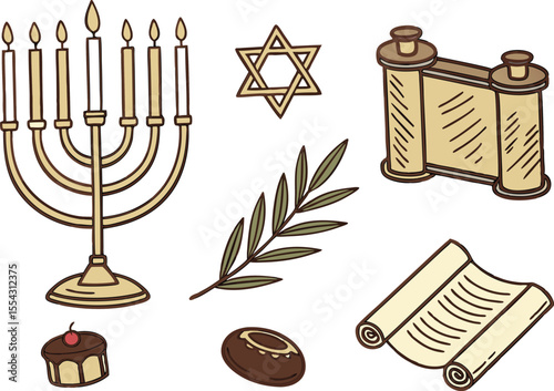 Hanukkah Clipart Set for December Jewish Holiday Designs. Traditional Hanukkah Elements Collection for Festive Use. Hand Drawn Hanukkah Clipart for Greeting Cards and Crafts. Jewish Hanukkah Clipart