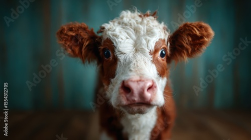 A delightful close-up of a young brown calf with expressive eyes, showcasing its curious nature in a warm and inviting setting that reflects the beauty of farm life.