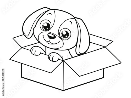 Cute puppy coloring book page. Black and white illustration ready to print 