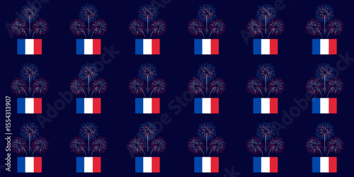 Fête nationale feu d'artifice. Fond festif du 14 juillet en vecteur. Motif tricolore du drapeau français