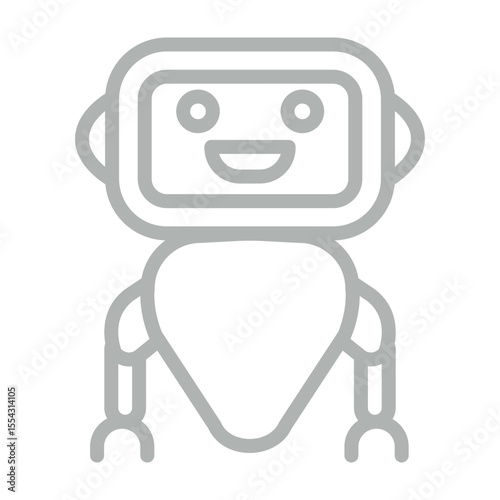 Friendly Robot Vector Line Grey Icon Design