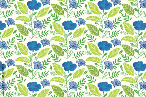 hand sketched seamless flower layout featuring cotton blooms and linear vines for textile industry and packaging design

