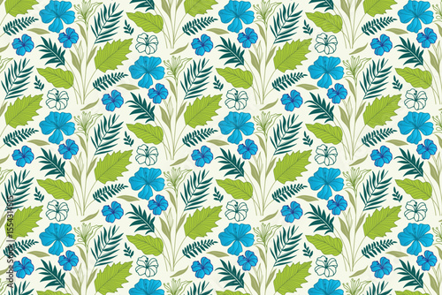 seamless botanical line drawing of cotton flowers and soft leaves for table top use, packaging designs, and textile print

