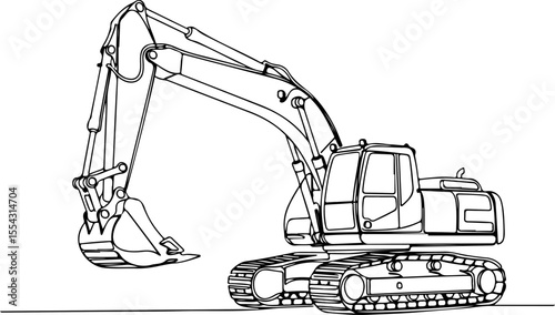 One-Line Vector Art of an Excavator – Minimalist Heavy Machinery Outline