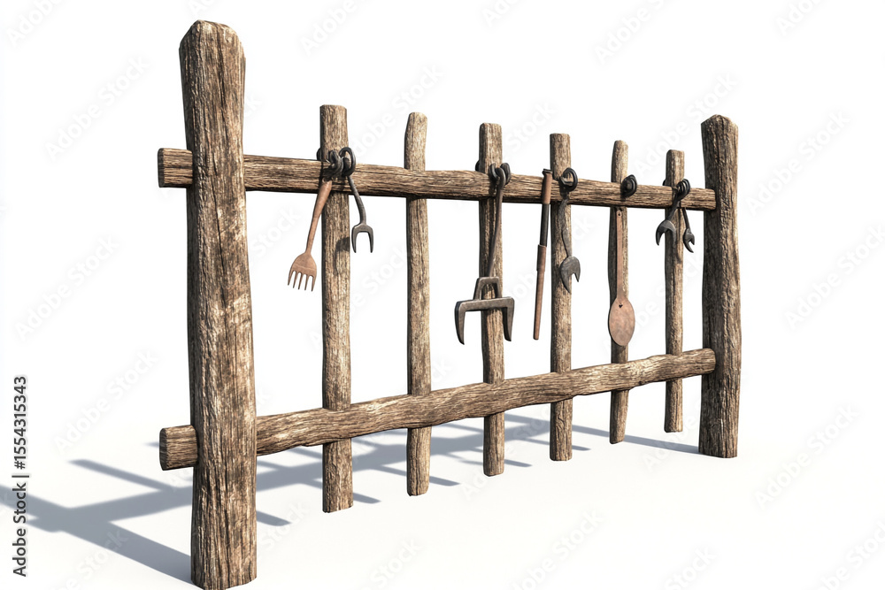 Obraz premium Rustic Farm Fence with Hanging Tools